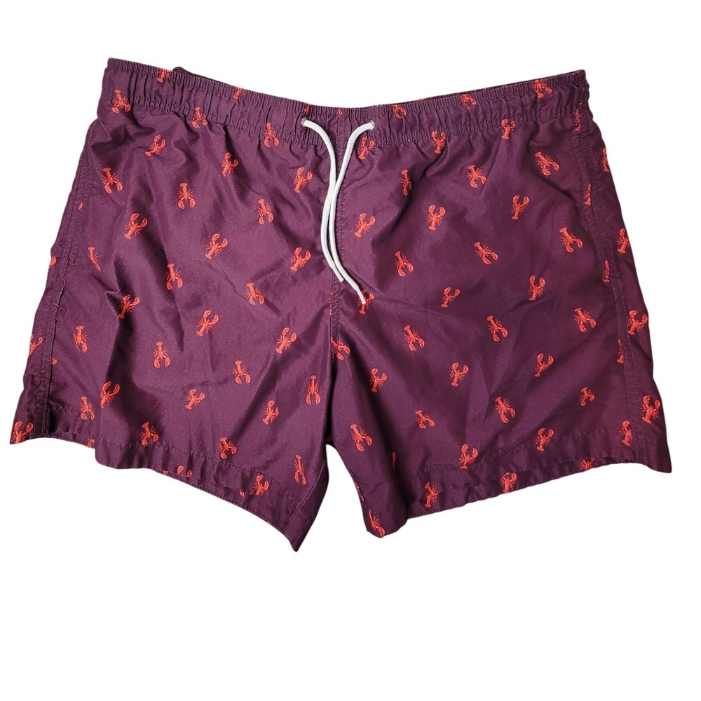 H&M Swim‎ Trunks Men's Large Lobster Print Swimsuit Burgundy Red Summer